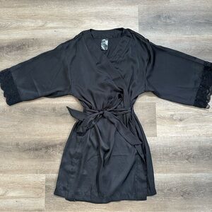 H&M Black Satin Lace Robe
